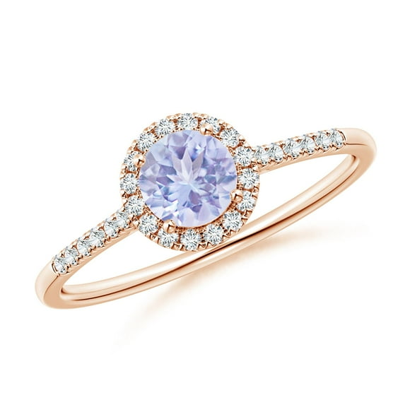 ANGARA Natural Round Tanzanite Halo Ring with Diamond Accents in 14K Rose Gold for Women (Size-5mm) | December Birthstone, Birthday, Anniversary, Jewelry Gift for Women | Natural Tanzanite Ring