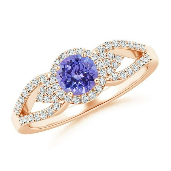 Angara Natural 0.5 Ct. Tanzanite with Diamond Halo Ring in 14K Rose Gold for Women (Ring Size: 3)