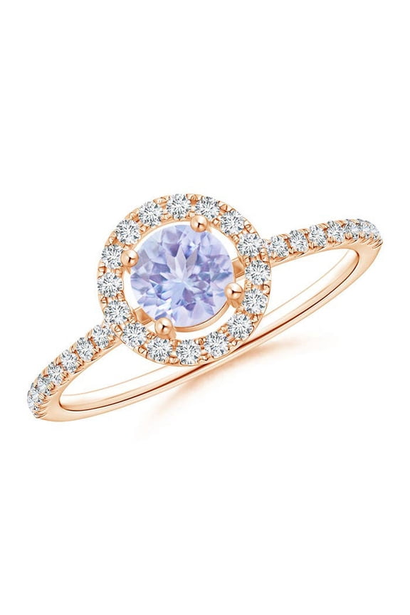 Natural Floating Tanzanite Halo Ring with Diamond Accents in 14K Rose Gold for Women (Size-5mm) | December Birthstone, Birthday, Anniversary, Jewelry Gift for Women | Natural Tanzanite Ring