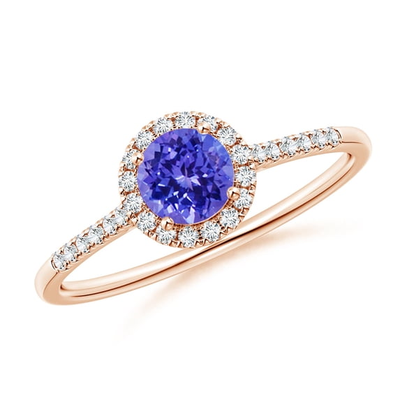 ANGARA Natural Round Tanzanite Halo Ring with Diamond Accents in 14K Rose Gold for Women (Size-5mm) | December Birthstone, Birthday, Anniversary, Jewelry Gift for Women | Natural Tanzanite Ring