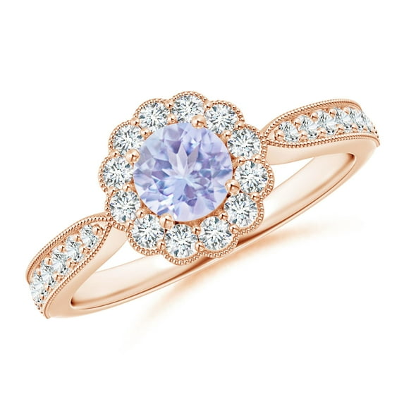 ANGARA Natural Vintage Inspired Tanzanite Milgrain Ring with Diamond Halo in 14K Rose Gold for Women (Size-5mm) | December Birthstone, Anniversary, Jewelry Gift for Women | Natural Tanzanite Ring