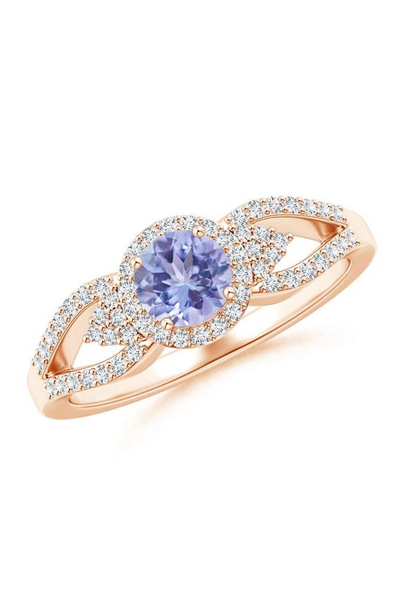 Natural 0.5 Ct. Tanzanite with Diamond Halo Ring in 14K Rose Gold for Women (Ring Size: 6)