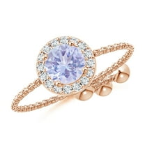 ANGARA Natural Round Tanzanite Bolo Ring with Diamond Halo in 14K Rose Gold for Women (Size-5mm) | December Birthstone, Birthday, Anniversary, Jewelry Gift for Women | Natural Tanzanite Ring