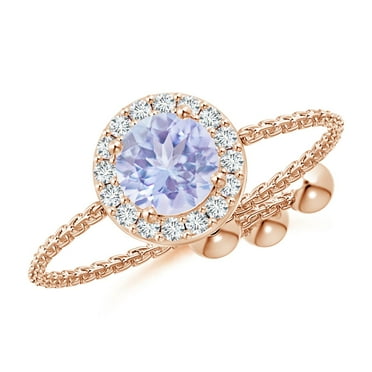 ANGARA Natural Round Tanzanite Bolo Ring with Diamond Halo in 14K Rose Gold for Women (Size-5mm) | December Birthstone, Birthday, Anniversary, Jewelry Gift for Women | Natural Tanzanite Ring