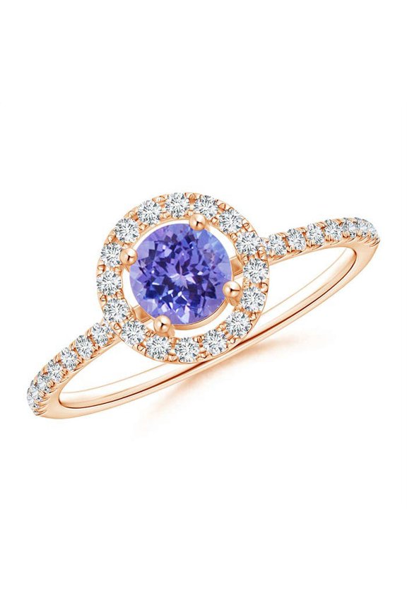Natural 0.5 Ct. Tanzanite with Diamond Halo Ring in 14K Rose Gold for Women (Ring Size: 7)