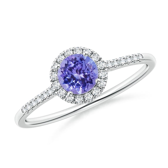 ANGARA Natural Round Tanzanite Halo Ring with Diamond Accents in 14K White Gold for Women (Size-5mm) | December Birthstone, Birthday, Anniversary, Jewelry Gift for Women | Natural Tanzanite Ring