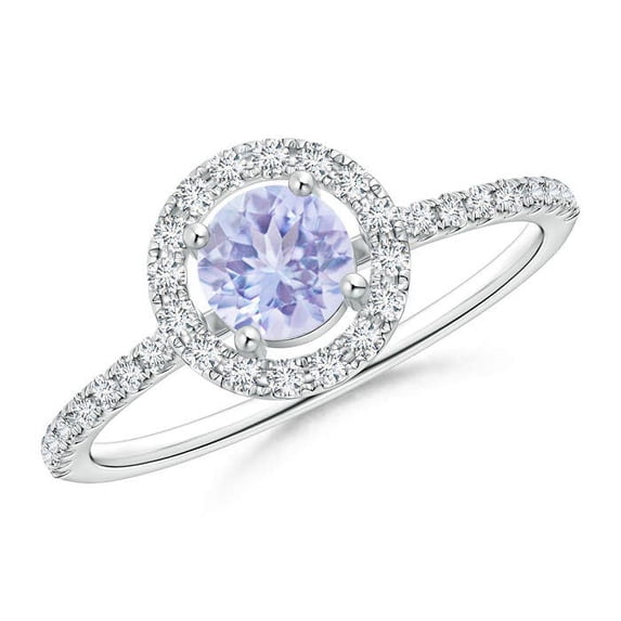 ANGARA Natural Floating Tanzanite Halo Ring with Diamond Accents in 14K White Gold for Women (Size-5mm) | December Birthstone, Birthday, Anniversary, Jewelry Gift for Women | Natural Tanzanite Ring