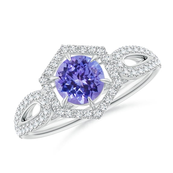 Angara Natural 0.5 Ct. Tanzanite with Diamond Halo Ring in 14K White Gold for Women (Ring Size: 3.5)