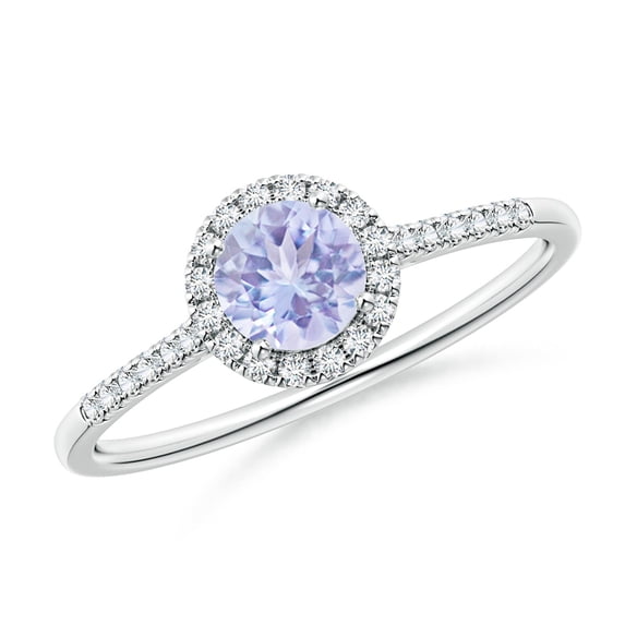 ANGARA Natural Round Tanzanite Halo Ring with Diamond Accents in 14K White Gold for Women (Size-5mm) | December Birthstone, Birthday, Anniversary, Jewelry Gift for Women | Natural Tanzanite Ring