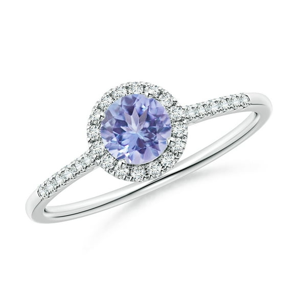 ANGARA Natural Round Tanzanite Halo Ring with Diamond Accents in 14K White Gold for Women (Size-5mm) | December Birthstone, Birthday, Anniversary, Jewelry Gift for Women | Natural Tanzanite Ring