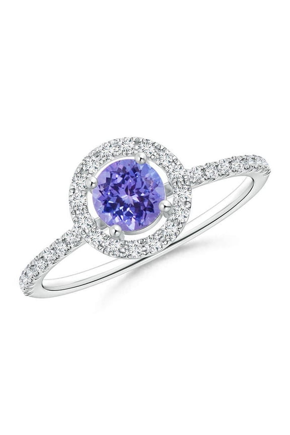 Natural Floating Tanzanite Halo Ring with Diamond Accents in 14K White Gold for Women (Size-5mm) | December Birthstone, Birthday, Anniversary, Jewelry Gift for Women | Natural Tanzanite Ring