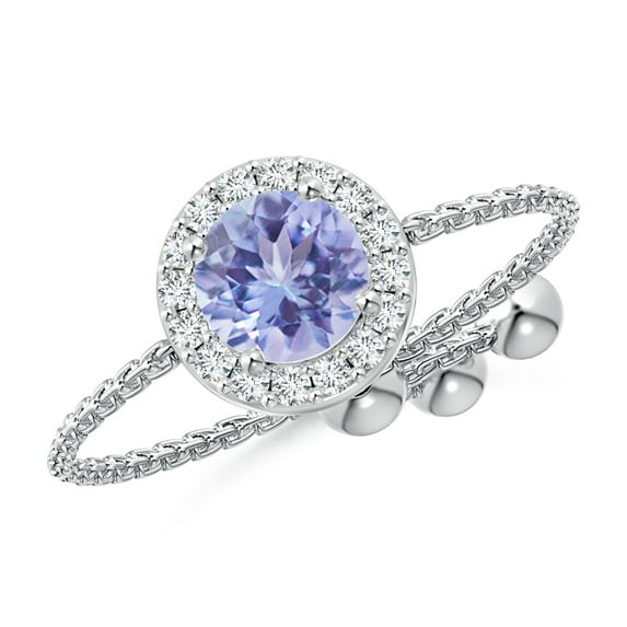 ANGARA Natural Round Tanzanite Bolo Ring with Diamond Halo in 14K White Gold for Women (Size-5mm) | December Birthstone, Birthday, Anniversary, Jewelry Gift for Women | Natural Tanzanite Ring