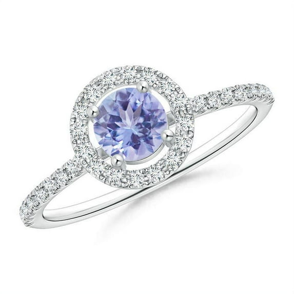 ANGARA Natural Floating Tanzanite Halo Ring with Diamond Accents in 14K White Gold for Women (Size-5mm) | December Birthstone, Birthday, Anniversary, Jewelry Gift for Women | Natural Tanzanite Ring
