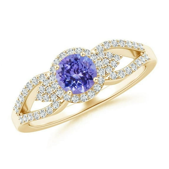 Angara Natural 0.5 Ct. Tanzanite with Diamond Halo Ring in 14K Yellow Gold for Women (Ring Size: 11.5)