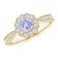 thumbnail image 1 of Angara Natural 0.5 Ct. Tanzanite with Diamond Halo Ring in 14K Yellow Gold for Women (Ring Size: 3), 1 of 10