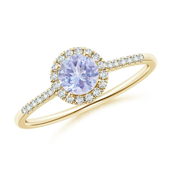 ANGARA Natural Round Tanzanite Halo Ring with Diamond Accents in 14K Yellow Gold for Women (Size-5mm) | December Birthstone, Birthday, Anniversary, Jewelry Gift for Women | Natural Tanzanite Ring