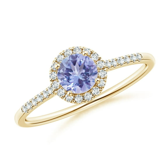 ANGARA Natural Round Tanzanite Halo Ring with Diamond Accents in 14K Yellow Gold for Women (Size-5mm) | December Birthstone, Birthday, Anniversary, Jewelry Gift for Women | Natural Tanzanite Ring