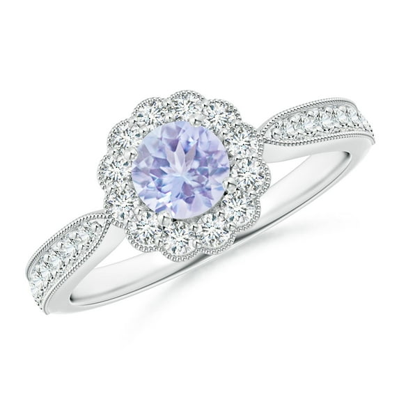 ANGARA Natural Vintage Inspired Tanzanite Milgrain Ring with Diamond in 925 Sterling Silver for Women (Size-5mm) | December Birthstone, Anniversary, Jewelry Gift for Women | Natural Tanzanite Ring