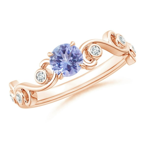 ANGARA Natural Tanzanite and Diamond Ivy Scroll Engagement Ring in 14K Rose Gold for Women (Size-5mm) | December Birthstone, Birthday, Anniversary, Jewelry Gift for Women | Natural Tanzanite Ring