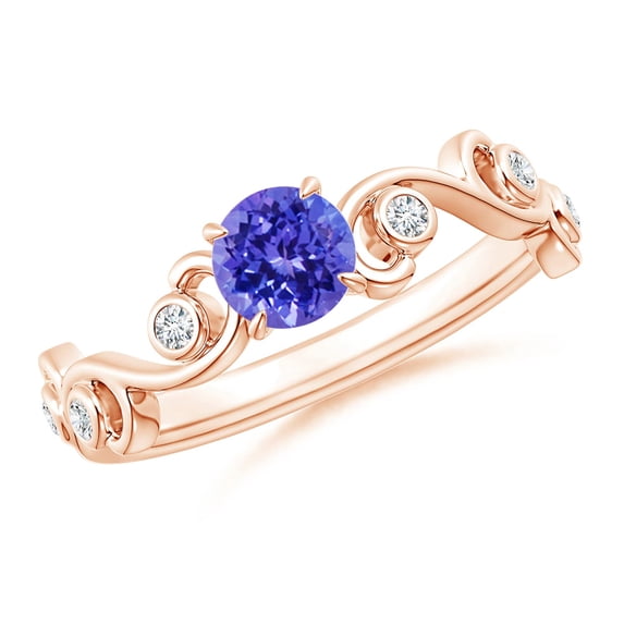 ANGARA Natural Tanzanite and Diamond Ivy Scroll Engagement Ring in 14K Rose Gold for Women (Size-5mm) | December Birthstone, Birthday, Anniversary, Jewelry Gift for Women | Natural Tanzanite Ring