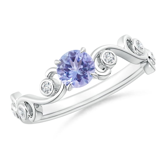 ANGARA Natural Tanzanite and Diamond Ivy Scroll Engagement Ring in 14K White Gold for Women (Size-5mm) | December Birthstone, Birthday, Anniversary, Jewelry Gift for Women | Natural Tanzanite Ring