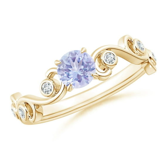 ANGARA Natural Tanzanite and Diamond Ivy Scroll Engagement Ring in 14K Yellow Gold for Women (Size-5mm) | December Birthstone, Birthday, Anniversary, Jewelry Gift for Women | Natural Tanzanite Ring
