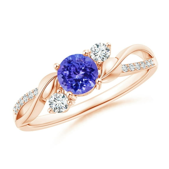 ANGARA Natural Tanzanite and Diamond Twisted Vine Ring in 14K Rose Gold for Women (Size-5mm) | December Birthstone, Birthday, Anniversary, Jewelry Gift for Women | Natural Tanzanite Ring