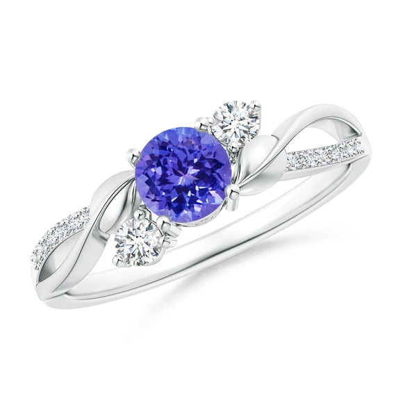 ANGARA Natural Tanzanite and Diamond Twisted Vine Ring in 14K White Gold for Women (Size-5mm) | December Birthstone, Birthday, Anniversary, Jewelry Gift for Women | Natural Tanzanite Ring