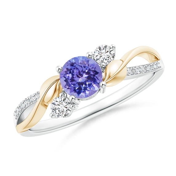 Angara Natural 0.5 Ct. Tanzanite with Diamond Three Stone Ring in 14K White & Yellow Gold for Women (Ring Size: 11.5)