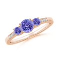 thumbnail image 1 of ANGARA Natural Three Stone Round Tanzanite Ring with Diamond Accents in 14K Rose Gold for Women (Size-5mm) | December Birthstone, Anniversary, Jewelry Gift for Women | Natural Tanzanite Ring, 1 of 9