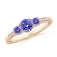 thumbnail image 1 of ANGARA Natural Three Stone Round Tanzanite Ring with Diamond Accents in 14K Rose Gold for Women (Size-5mm) | December Birthstone, Anniversary, Jewelry Gift for Women | Natural Tanzanite Ring, 1 of 8