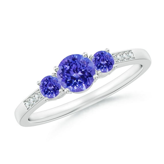 ANGARA Natural Three Stone Round Tanzanite Ring with Diamond Accents in 14K White Gold for Women (Size-5mm) | December Birthstone, Anniversary, Jewelry Gift for Women | Natural Tanzanite Ring