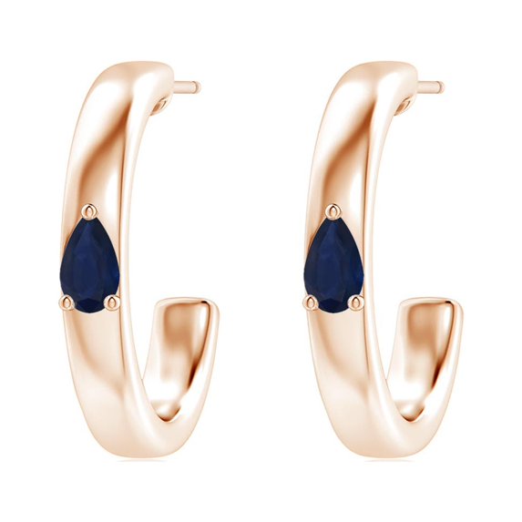 ANGARA Natural Pear Blue Sapphire Solitaire Hoop Earrings in 14K Rose Gold for Women (Size-5x3mm) | September Birthstone, Anniversary, Jewelry Gift for Women | Natural Blue Sapphire Earrings