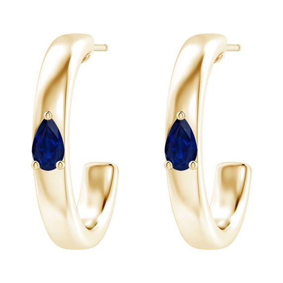 ANGARA Natural Pear Blue Sapphire Solitaire Hoop Earrings in 14K Yellow Gold for Women (Size-5x3mm) | September Birthstone, Anniversary, Jewelry Gift for Women | Natural Blue Sapphire Earrings
