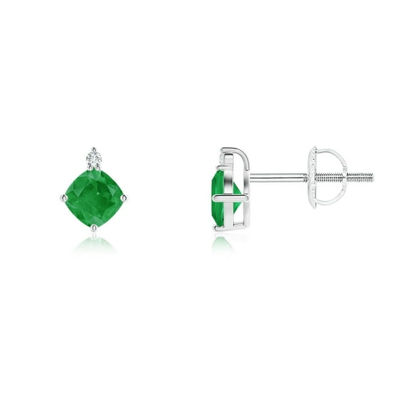 ANGARA Natural Sideways Cushion Emerald Studs with Diamond Accent in 14K White Gold for Women (Size-4mm) | May Birthstone, Birthday, Anniversary, Jewelry Gift for Women | Natural Emerald Earrings