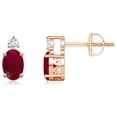 thumbnail image 1 of ANGARA Natural Basket-Set Oval Ruby Stud Earrings with Diamond in 14K Rose Gold for Women (Size-5x3mm) | July Birthstone, Birthday, Anniversary, Jewelry Gift for Women | Natural Ruby Earrings, 1 of 7