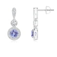thumbnail image 1 of ANGARA Natural Milgrain-Edged Tanzanite and Diamond Halo Dangle Earrings in 14K White Gold for Women (Size-4mm) | December Birthstone, Anniversary, Jewelry Gift for Women | Natural Tanzanite Earrings, 1 of 7