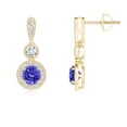 thumbnail image 1 of ANGARA Natural Milgrain-Edged Tanzanite & Diamond Halo Dangle Earrings in 14K Yellow Gold for Women (Size-4mm) | December Birthstone, Anniversary, Jewelry Gift for Women | Natural Tanzanite Earrings, 1 of 7