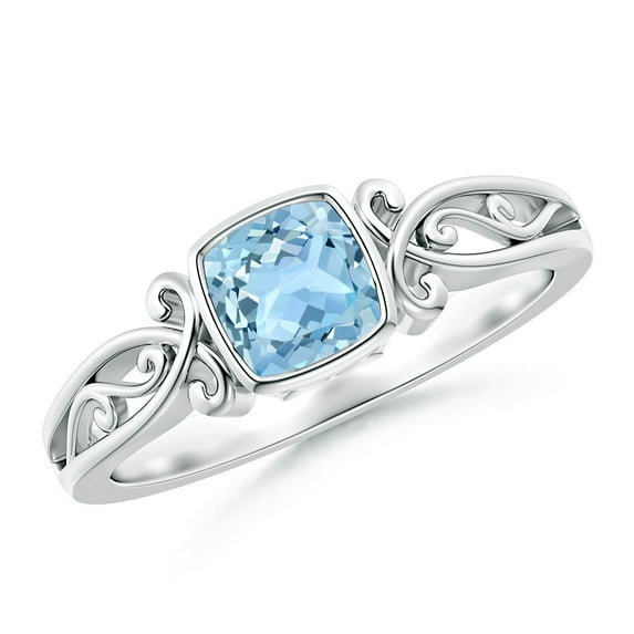 ANGARA Natural Vintage Style Cushion Aquamarine Solitaire Engagement Ring in 14K White Gold for Women (Size-5mm) | March Birthstone, Anniversary, Jewelry Gift for Women | Natural Aquamarine Ring