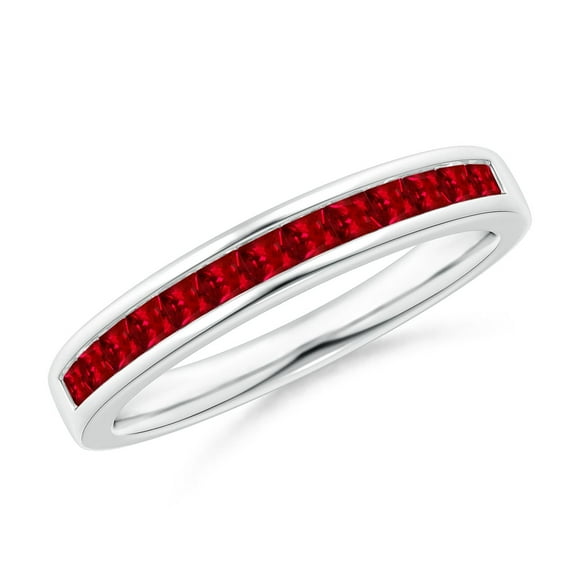 ANGARA Natural Channel Set Square Ruby Half Eternity Ring in 14K White Gold for Women (Size-1.8mm) | July Birthstone, Birthday, Anniversary, Jewelry Gift for Women | Natural Ruby Ring