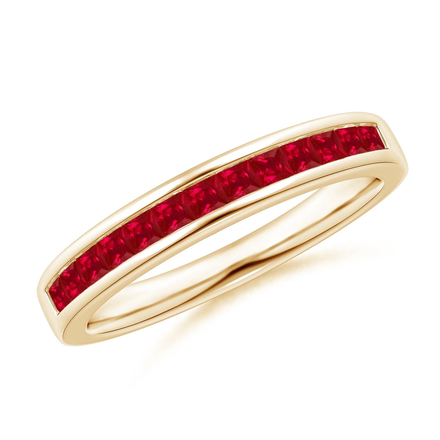 ANGARA Natural Channel Set Square Ruby Half Eternity Ring in 14K Yellow ...
