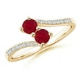 thumbnail image 1 of ANGARA Natural Two Stone Ruby Bypass Ring with Diamond Accents in 14K Yellow Gold for Women (Size-3.7mm) | July Birthstone, Birthday, Anniversary, Jewelry Gift for Women | Natural Ruby Ring, 1 of 7
