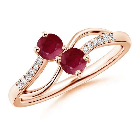 ANGARA Natural Classic Two Stone Ruby Bypass Split Shank Ring in 14K Rose Gold for Women (Size-3.7mm) | July Birthstone, Birthday, Anniversary, Jewelry Gift for Women | Natural Ruby Ring
