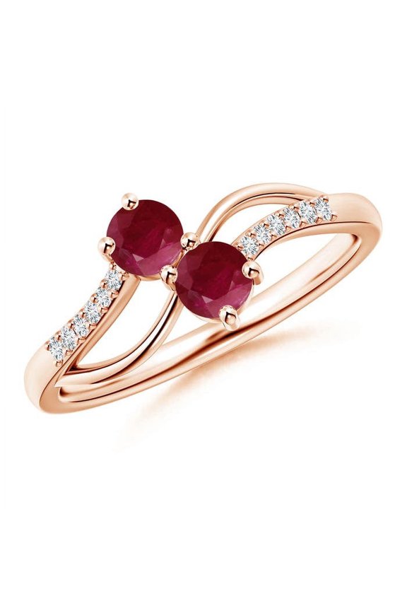 Natural Classic Two Stone Ruby Bypass Split Shank Ring in 14K Rose Gold for Women (Size-3.7mm) | July Birthstone, Birthday, Anniversary, Jewelry Gift for Women | Natural Ruby Ring