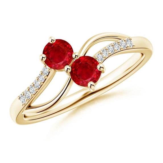 ANGARA Natural Classic Two Stone Ruby Bypass Split Shank Ring in 14K Yellow Gold for Women (Size-3.7mm) | July Birthstone, Birthday, Anniversary, Jewelry Gift for Women | Natural Ruby Ring