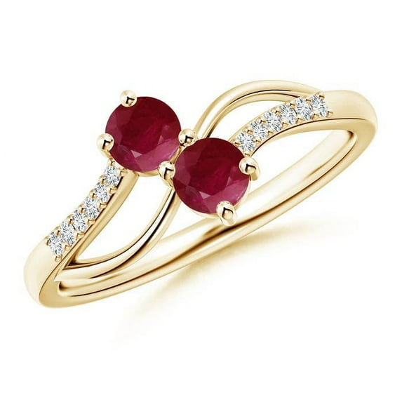 ANGARA Natural Classic Two Stone Ruby Bypass Split Shank Ring in 14K Yellow Gold for Women (Size-3.7mm) | July Birthstone, Birthday, Anniversary, Jewelry Gift for Women | Natural Ruby Ring