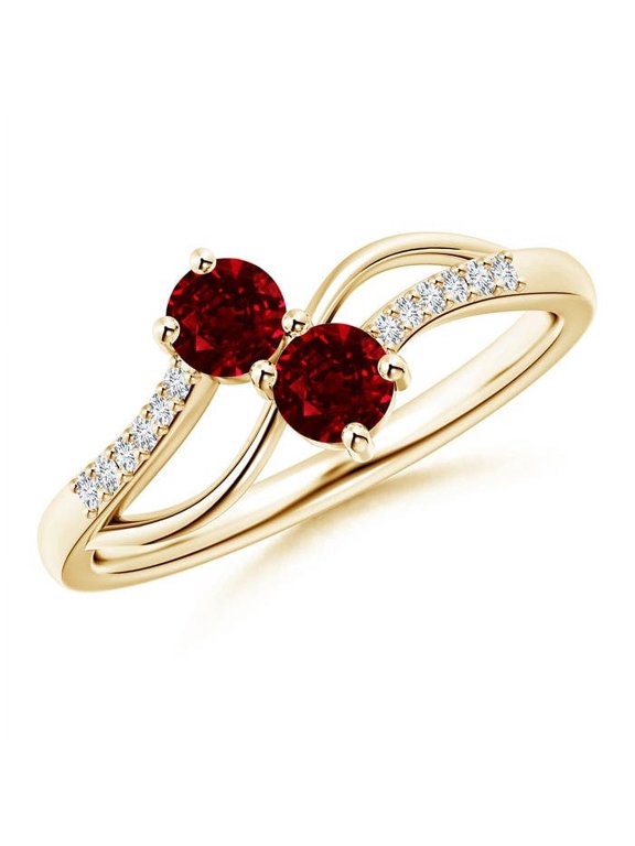 Natural Classic Two Stone Ruby Bypass Split Shank Ring in 14K Yellow Gold for Women (Size-3.7mm) | July Birthstone Jewelry for Her | Natural Ruby Rings