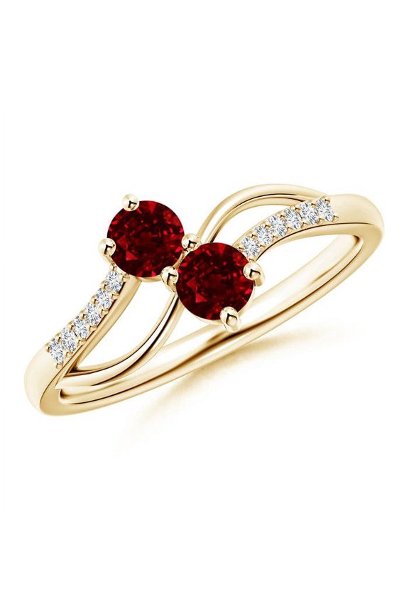 Natural Classic Two Stone Ruby Bypass Split Shank Ring in 14K Yellow Gold for Women (Size-3.7mm) | July Birthstone Jewelry for Her | Natural Ruby Rings