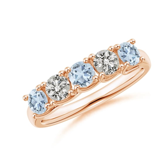 Angara Natural 0.54 Ct. Aquamarine with Diamond Non Eternity Ring in 14K Rose Gold for Women (Ring Size: 3)