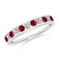 thumbnail image 1 of ANGARA Natural Channel Set Ruby and Diamond Semi Eternity Ring in 14K White Gold for Women (Size-2.5mm) | July Birthstone, Birthday, Anniversary, Jewelry Gift for Women | Natural Ruby Ring, 1 of 9